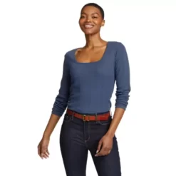 Eddie Bauer Women's Mountain Town Long-Sleeve Square Neck Textured T-Shirt